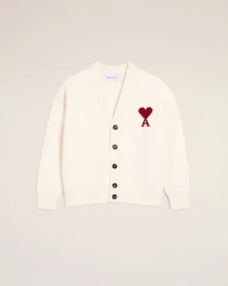 Natural Wool Cardigan with Contrasted Ami De Coeur