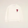 Natural Wool Crewneck Sweater with Contrasted Ami De Coeur