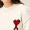 Natural Wool Crewneck Sweater with Contrasted Ami De Coeur