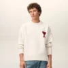 Natural Wool Crewneck Sweater with Contrasted Ami De Coeur