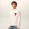 Natural Wool Crewneck Sweater with Contrasted Ami De Coeur