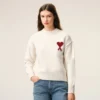 Natural Wool Crewneck Sweater with Contrasted Ami De Coeur