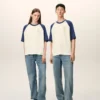 White and Blue Cotton Ami De Coeur Knitted Patch T-Shirt