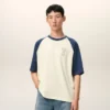 White and Blue Cotton Ami De Coeur Knitted Patch T-Shirt