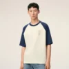 White and Blue Cotton Ami De Coeur Knitted Patch T-Shirt