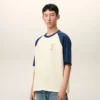 White and Blue Cotton Ami De Coeur Knitted Patch T-Shirt