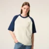 White and Blue Cotton Ami De Coeur Knitted Patch T-Shirt