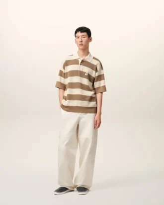 White and Brown Cotton Ami De Coeur Polo