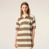 White and Brown Cotton Polo Dress Ami De Coeur Patch