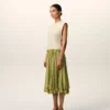 White and Green Bicolor New Wool Midi Dress