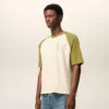 White and Green Cotton Ami De Coeur Knitted Patch T-Shirt
