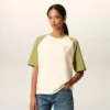 White and Green Cotton Ami De Coeur Knitted Patch T-Shirt