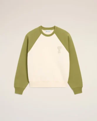 White and Green Cotton Knitted Ami De Coeur Sweatshirt