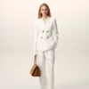 White Blended Linen Elasticated Waist Trousers