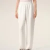 White Blended Linen Elasticated Waist Trousers
