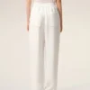 White Blended Linen Elasticated Waist Trousers