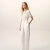 White Blended Linen Elasticated Waist Trousers