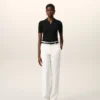 White Blended Linen Low Waist Straight Pant