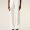 White Blended Linen Low Waist Straight Pant