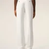 White Blended Linen Low Waist Straight Pant
