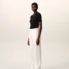 White Blended Linen Low Waist Straight Pant