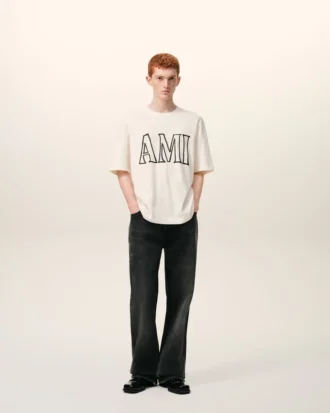 White Cotton Ami Paris Print T-Shirt