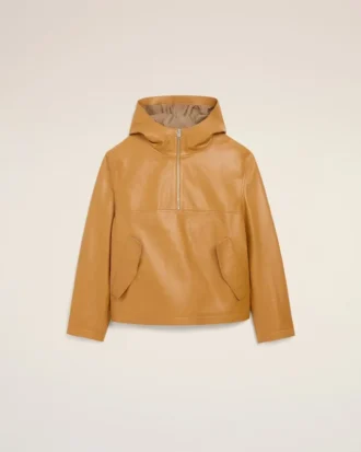 Yellow Cow Leather Hooded Jacket