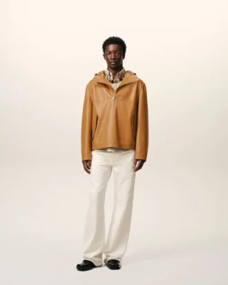 Yellow Cow Leather Hooded Jacket