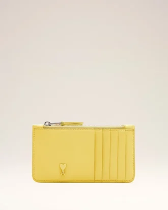 Yellow Cowhide Leather Ami De Coeur Zipped Card Holder