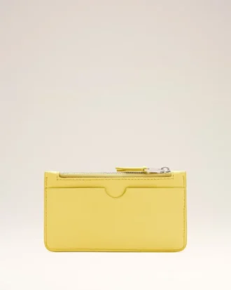 Yellow Cowhide Leather Ami De Coeur Zipped Card Holder