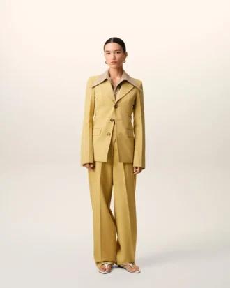 Yellow New Wool Single Breasted Fitted Jacket