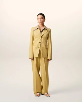 Yellow New Wool Wrapped Belted Trousers