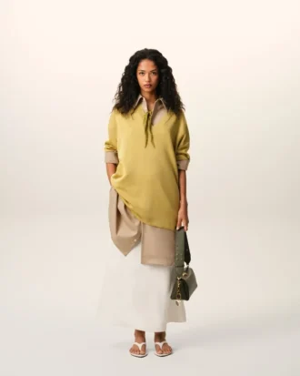 Yellow Wool Short Sleeves V Neck Sweater
